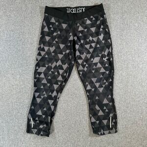 Nike Capri Leggings Women L Dri-FIT Grey Geometric Triangle Zipper Pocket